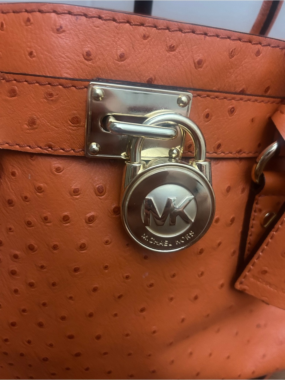 Michael Kors Orange Leather Satchel with Gold Hardware and MK Lock - Picture 13 of 13